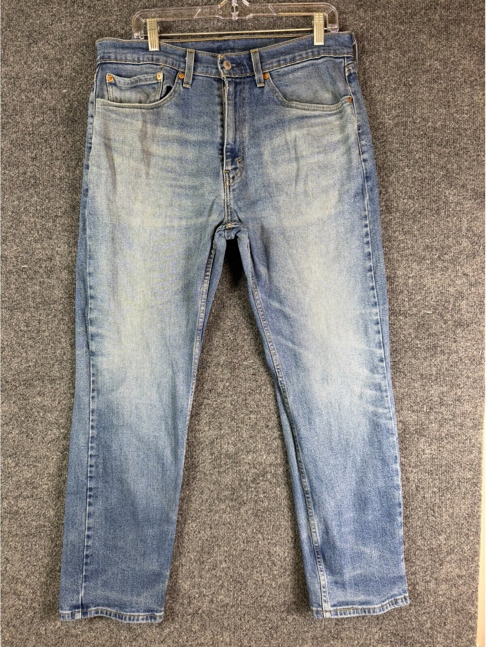Levis 505 Mens Straight Leg Blue Denim Jeans W34 L30 Light Wash Crotch Hole Dist